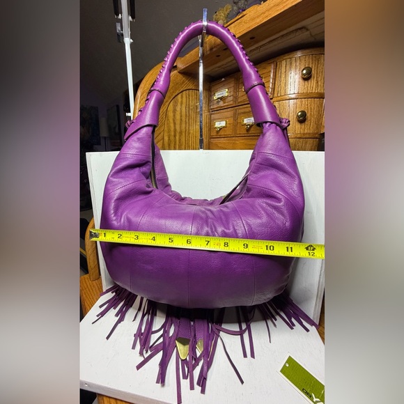 NWT orYANY Angie Lamb Leather Fringe Hobo - Purple - Picture 3 of 7